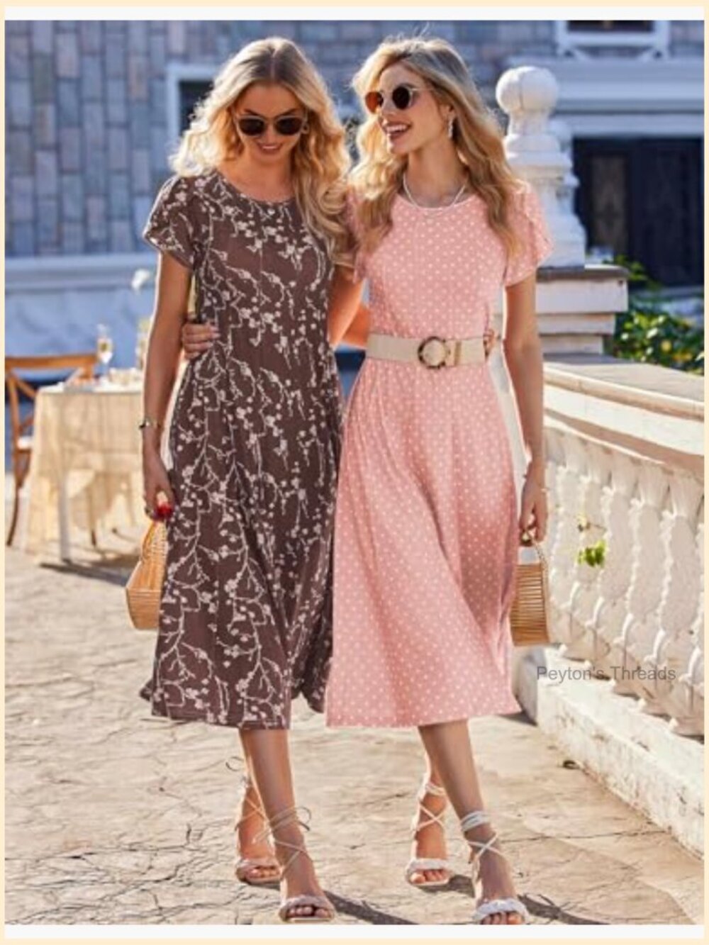 Womens Casual Summer Midi Dress Short Sleeve Flare Loose Flowy Beach Sundress - Picture 4 of 7